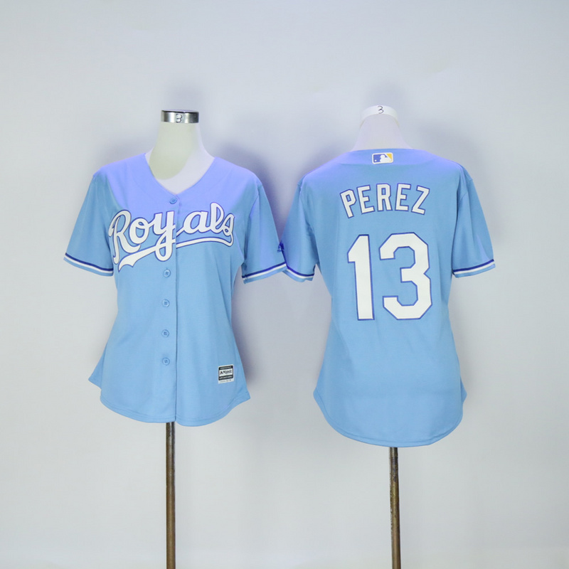 Women Kansas City Royals #13 Perez Light Blue MLB Jerseys->women mlb jersey->Women Jersey